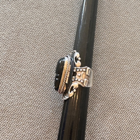 Vintage Sterling Silver 925 Onyx Carved Face Mask Poison Ring TF32 - Picture 5 of 9